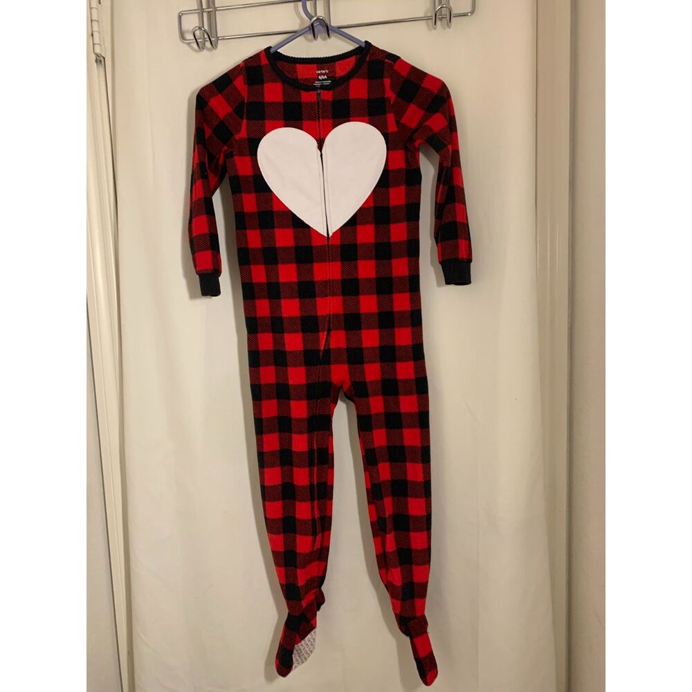 Carter’s Red Black Buffalo Plaid Fleece Footed Pajamas – Size 6/6A